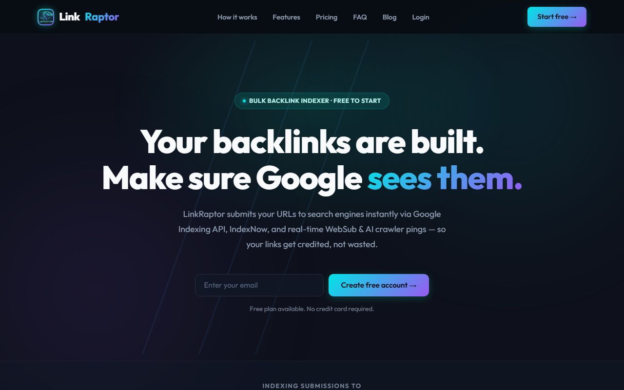 Screenshot of the LinkRaptor website (linkraptor.net)