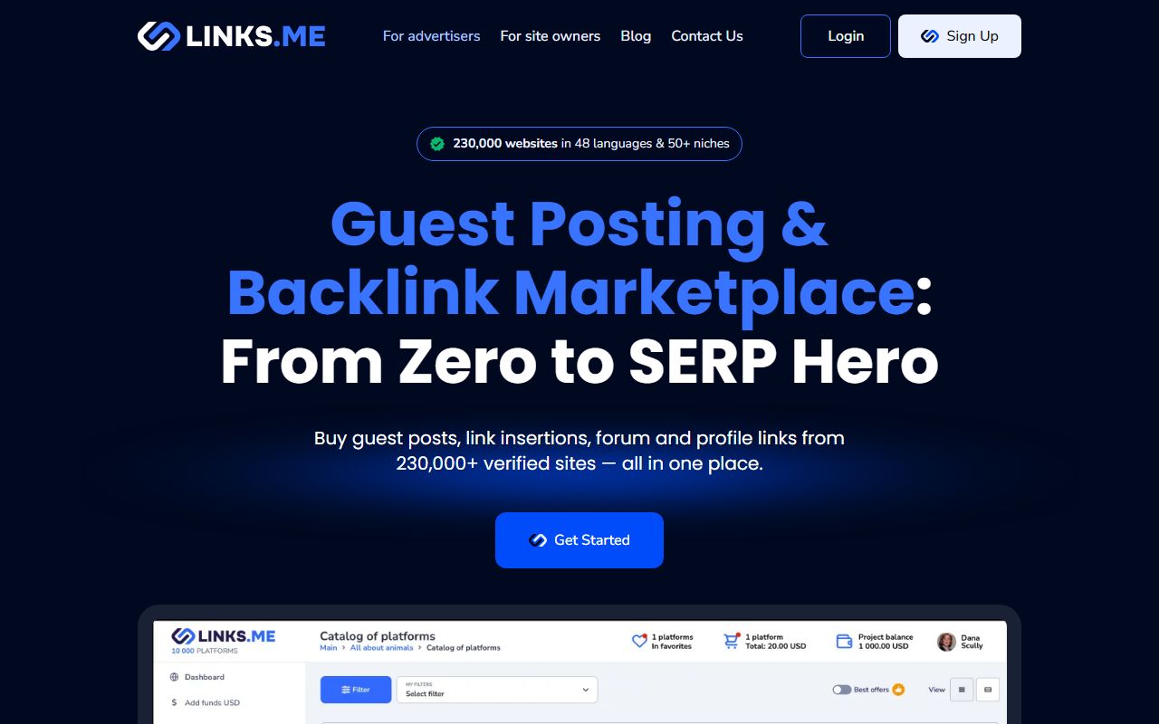 Screenshot of the Links website (links.me)