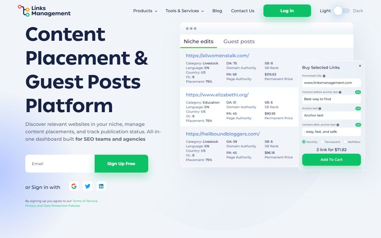 Screenshot of the LinksManagement website (linksmanagement.com)