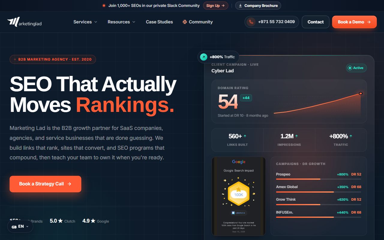 Screenshot of the Marketinglad website (marketinglad.io)