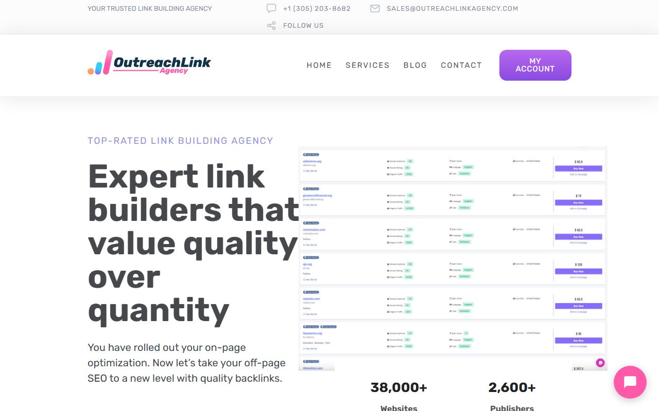 Screenshot of the Outreach Link Agency website (outreachlinkagency.com)