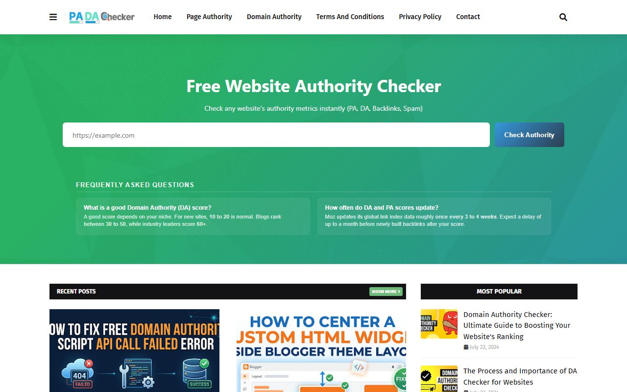 Screenshot of the Padachecker website (padachecker.com)