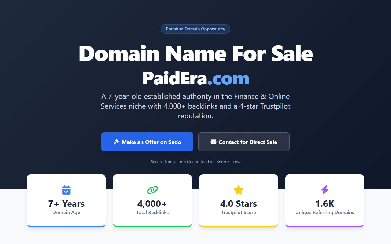 Screenshot of the Paidera website (paidera.com)