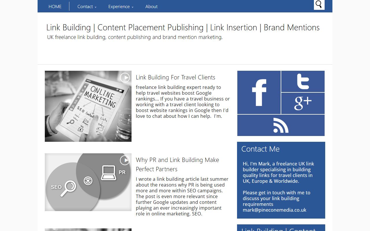 Screenshot of the Link Building website (pineconemedia.co.uk)