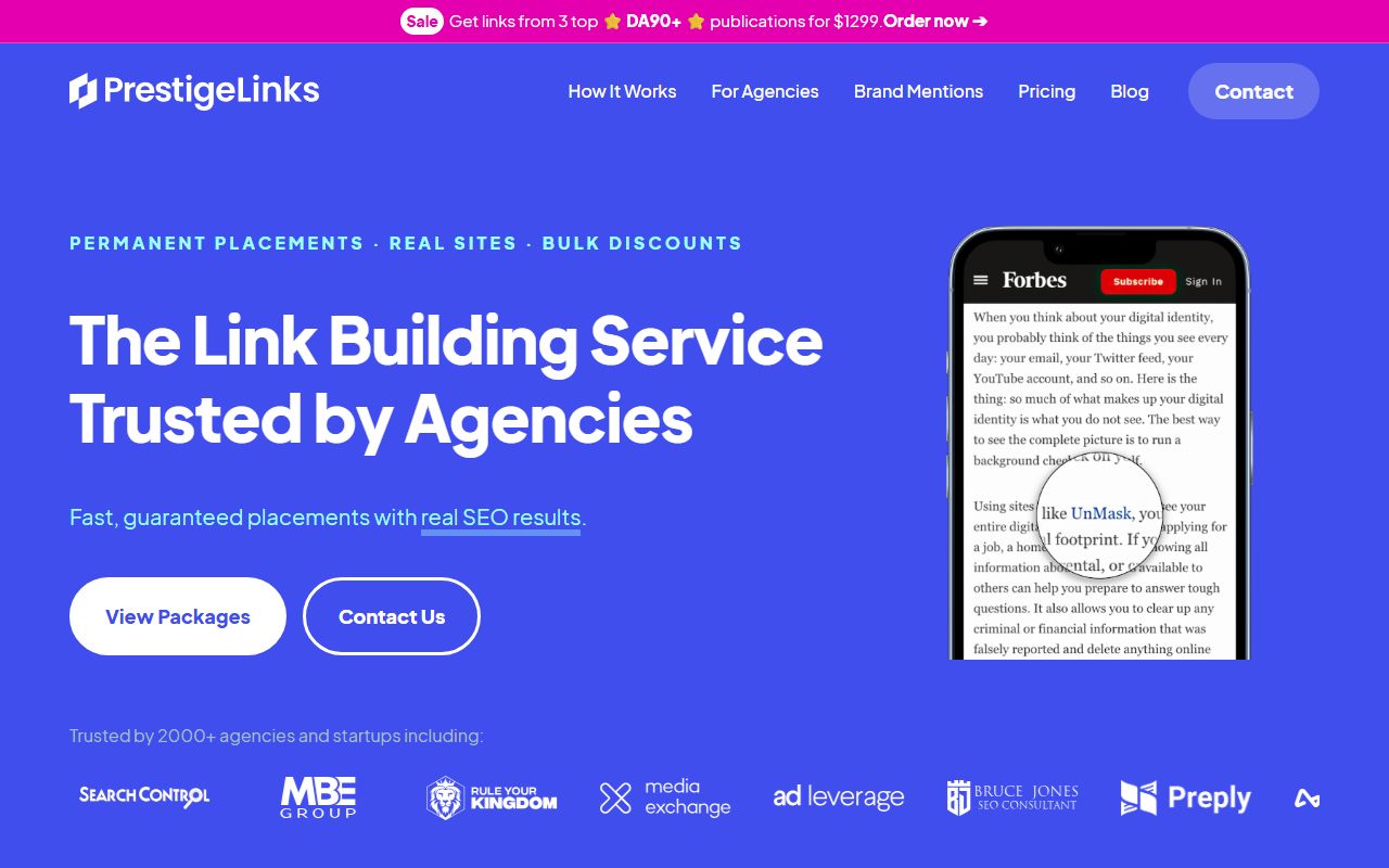Screenshot of the PrestigeLinks website (prestigelinks.com)
