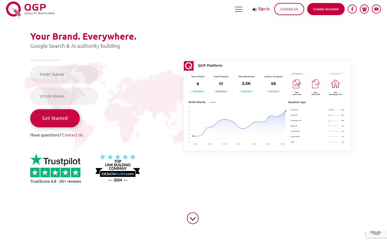 Screenshot of the QGP website (qgp.com)