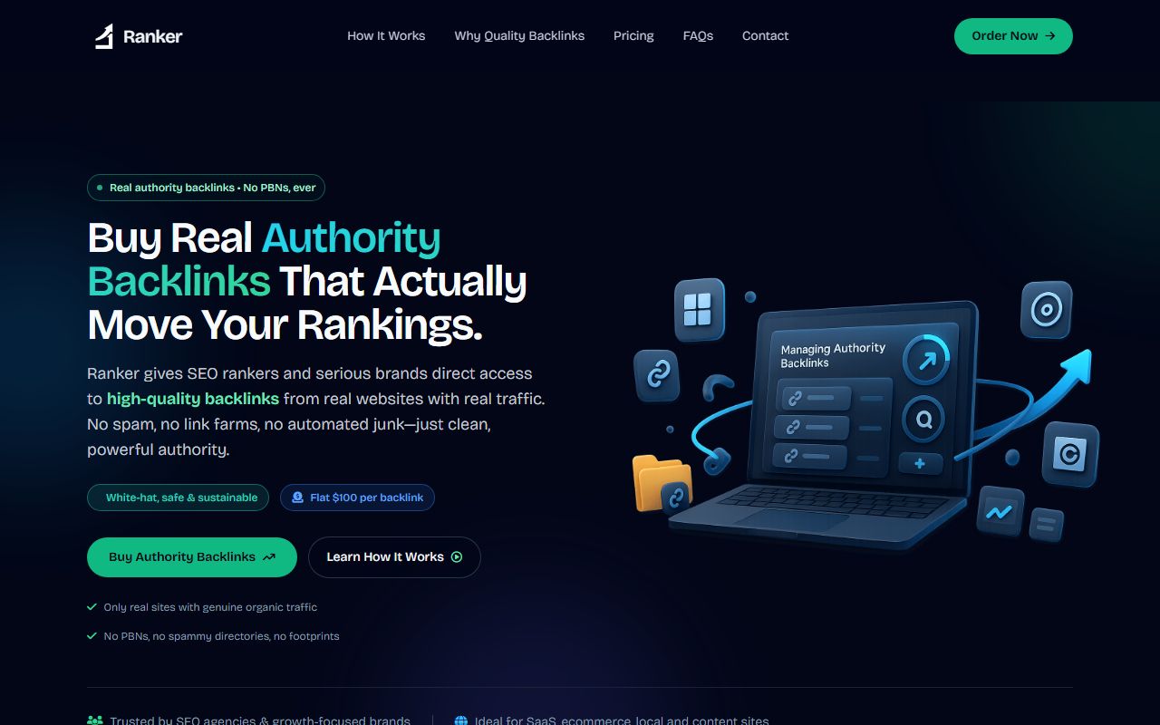 Screenshot of the Ranker SEO website (ranker.one)