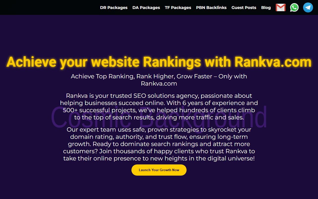Screenshot of the Rankva SEO Packages website (rankva.com)