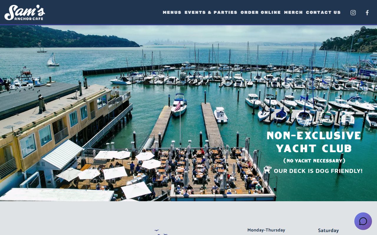 Screenshot of the Sam's Anchor Cafe website (samscafe.com)