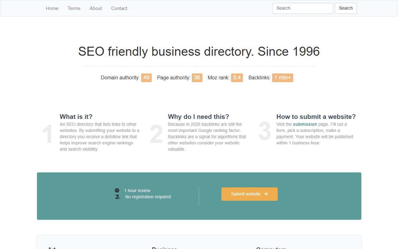 Screenshot of the Business Web Directory website (scrubtheweb.com)