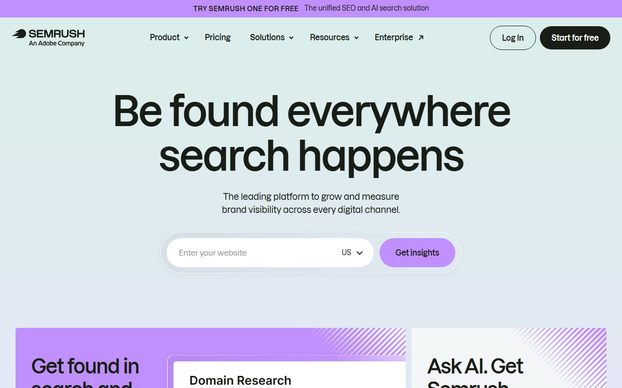Screenshot of the Semrush website (semrush.com)