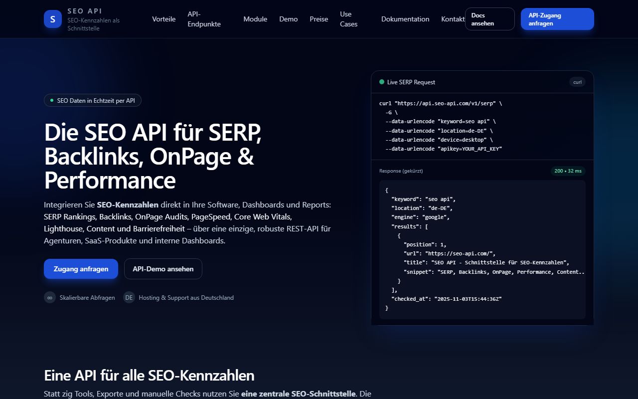 Screenshot of the Seo-api website (seo-api.com)