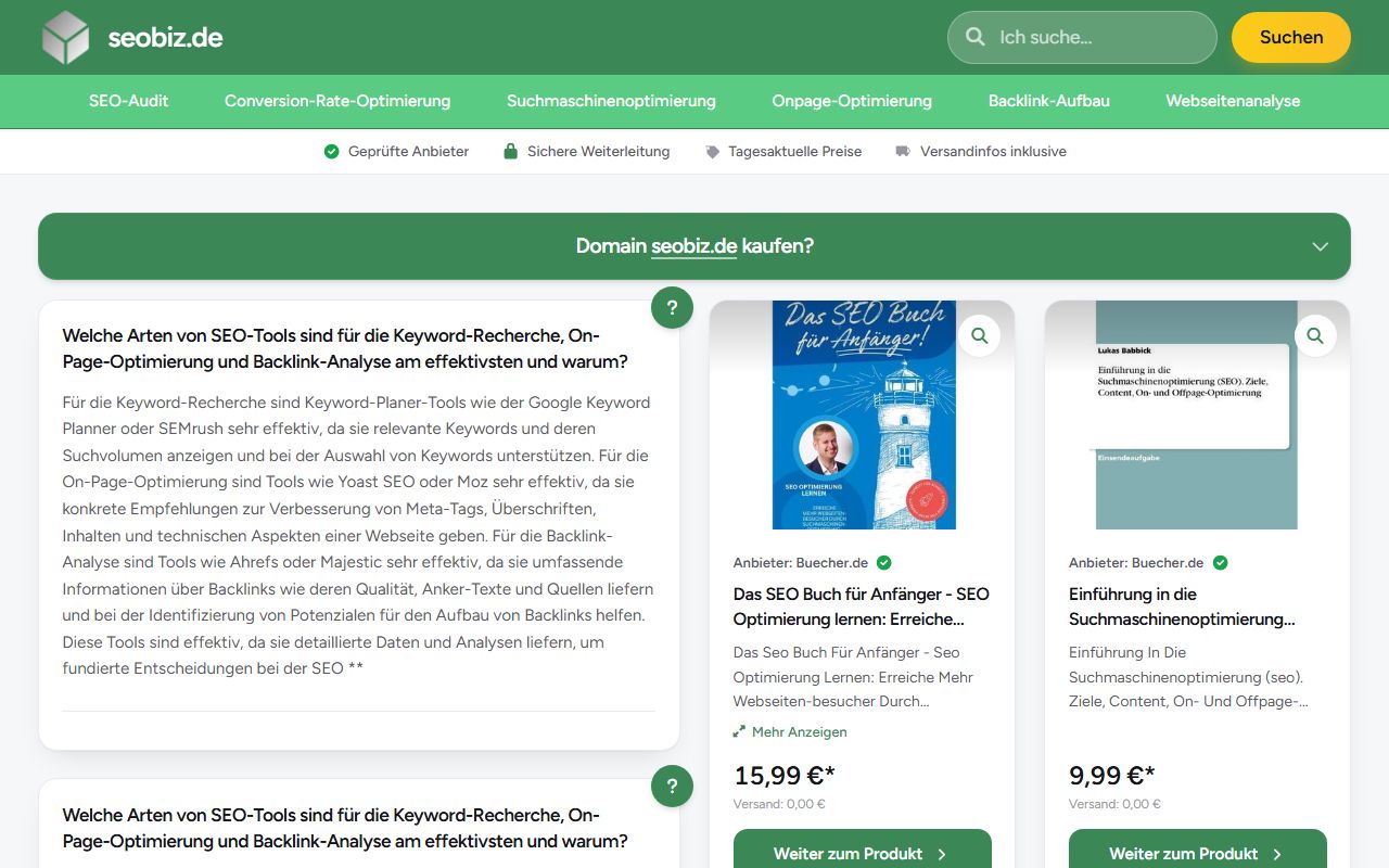 Screenshot of the seobiz.de website (seobiz.de)