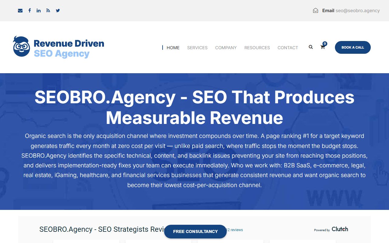 Screenshot of the Revenue website (seobro.agency)