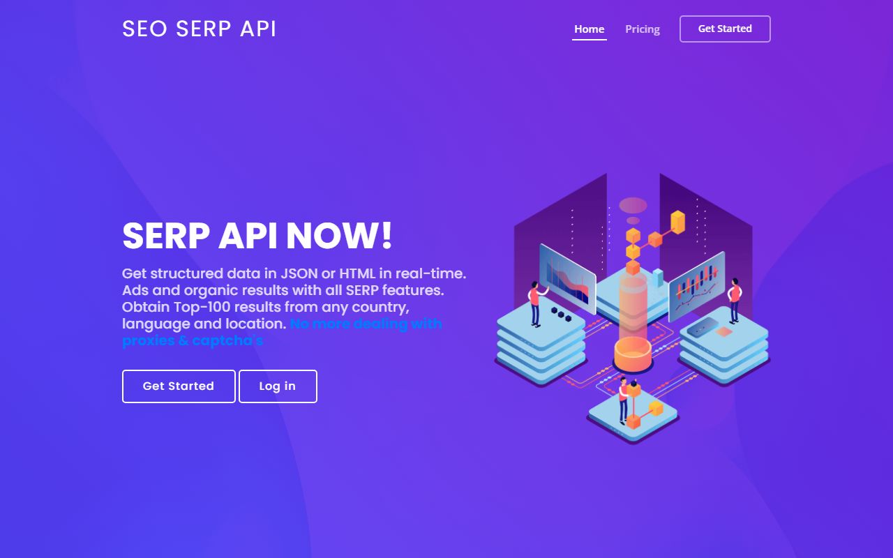 Screenshot of the SEO SERP API website (seoserpapi.com)