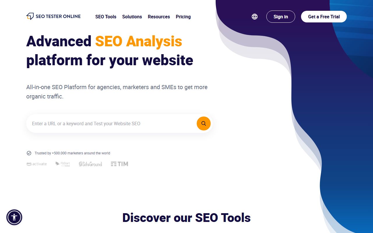 Screenshot of the SEO Tester Online website (seotesteronline.com)
