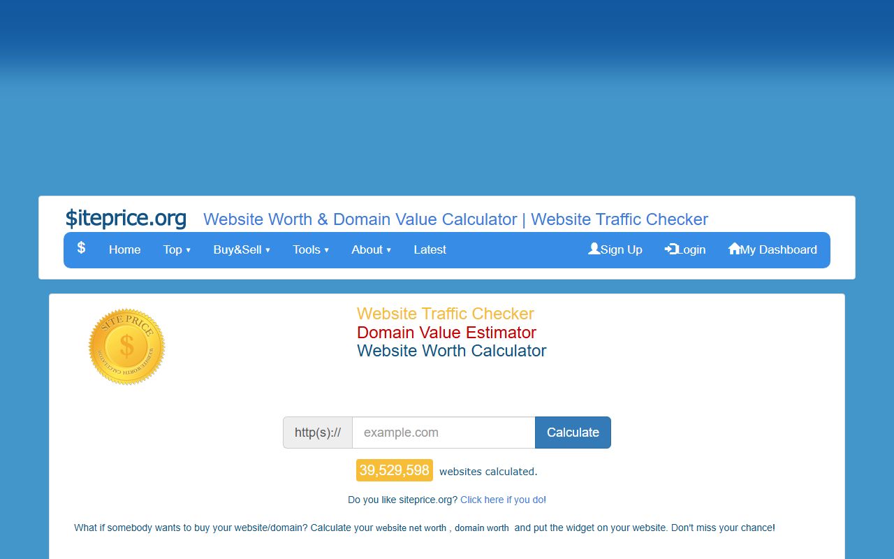 Screenshot of the Siteprice website (siteprice.org)