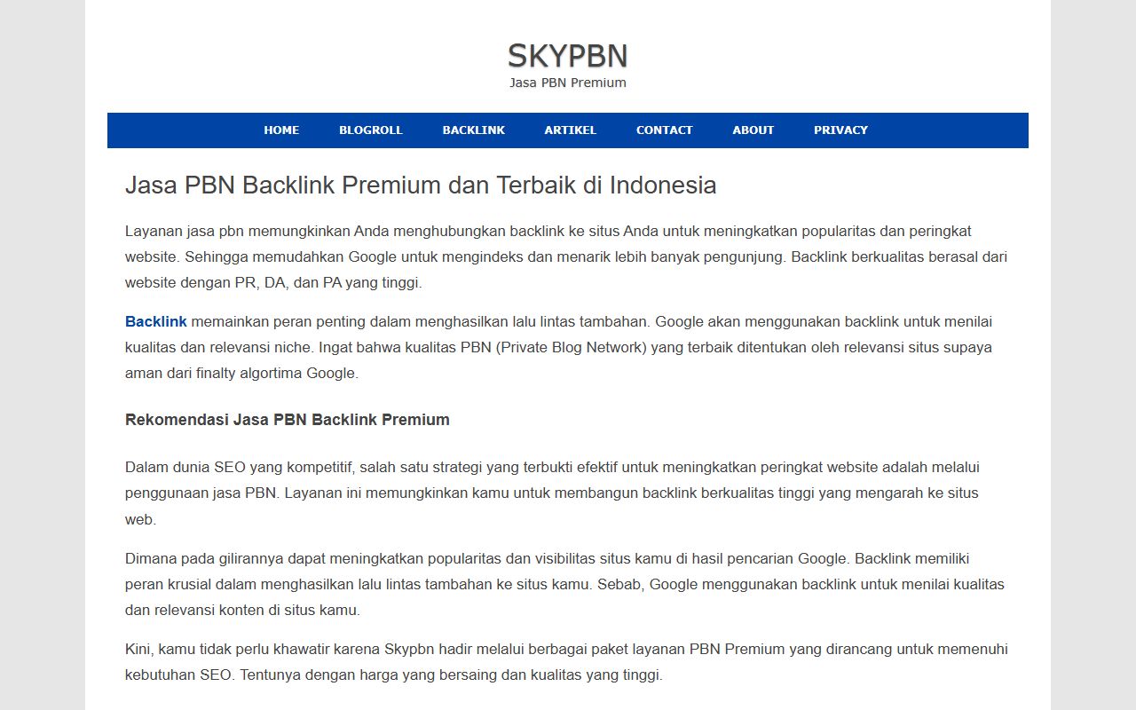 Screenshot of the SKYPBN website (skypbn.com)