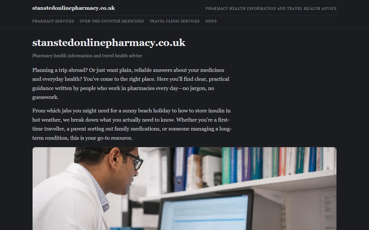 Screenshot of the Stanstedonlinepharmacy website (stanstedonlinepharmacy.co.uk)