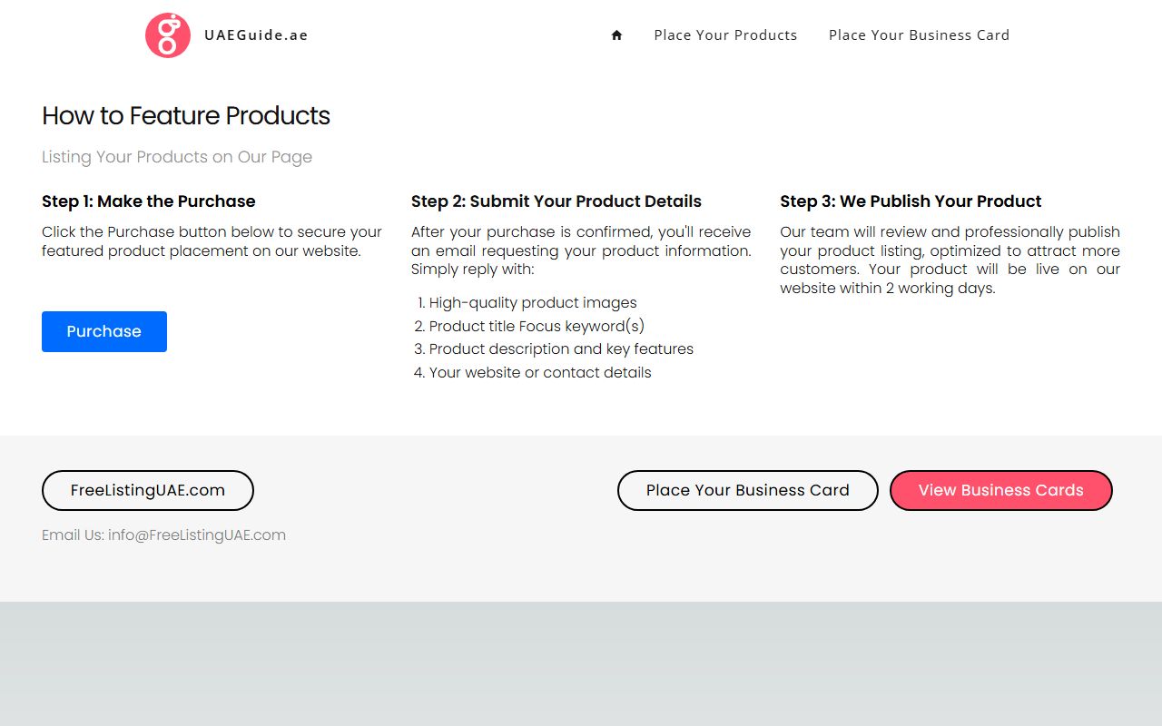 Screenshot of the UAE Guest Post Service website (uaeguide.ae)