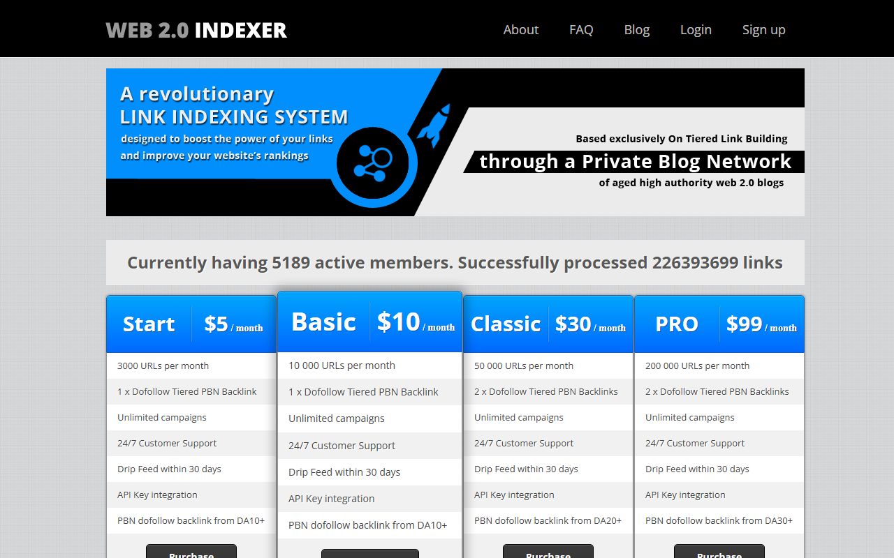 Screenshot of the WEB 2.0 INDEXER website (web20indexer.com)