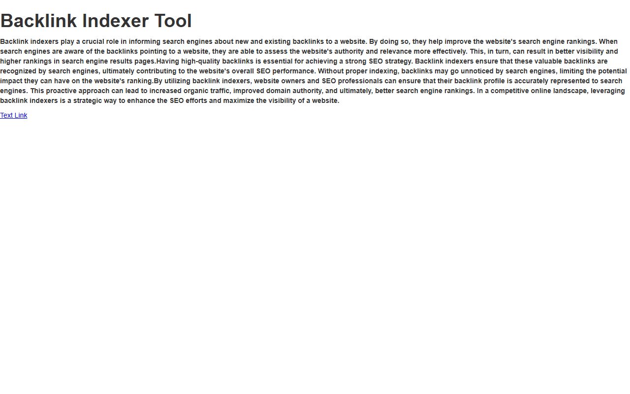 Screenshot of the Backlink Indexer Tool website (backlink-indexer-tool.webflow.io)